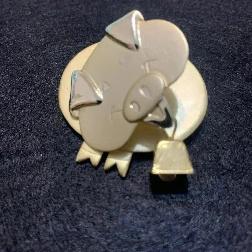 Gold Tone Pig Bobble Head Broach‎ 1.5 in Tall Green Acres - Picture 6 of 9